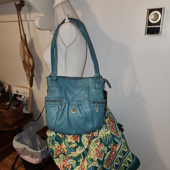 STONE MOUNTAIN NWT AROUND THE WAY SEA GREEN LEATHER SHOULDER BAG - Picture 1 of 9